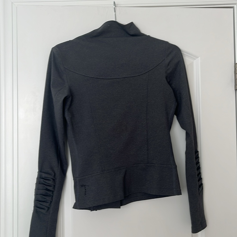 Women's Ruffled Jacket- Gray - Picture 8 of 9